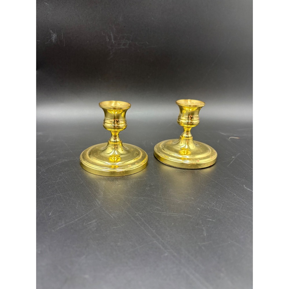 Baldwin Brass Candlestick Holders Pair Gold Felt Bottom Traditional Vintage
